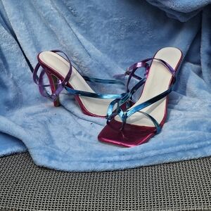 Source Unknown Pink and Blue Strappy Heels